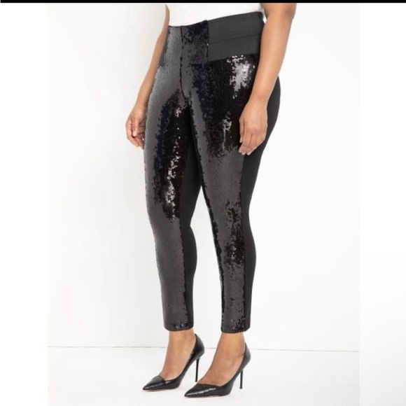 Eloquii Miracle Flawless Black Sequin Front Leggings - PLUS size 24 - Picture 1 of 7